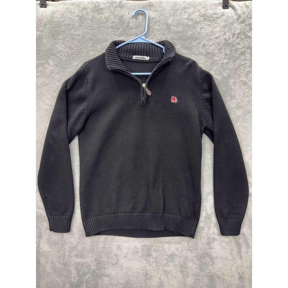 Vintage Armadilla Quarter Zip Sweater Men Large Black Long Sleeve Heavy Knit Y2K